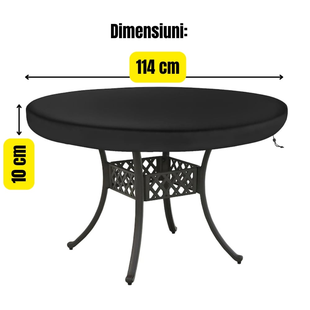 Husa masa rotunda, Φ114x10 cm, Impermeabila, Oxford 420D, anti-UV, rezistenta la ploi, zapada si praf, neagra [2]