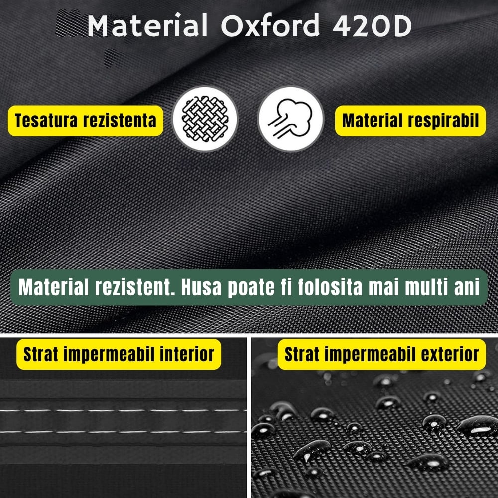 Husa mobila gradina 180x100x15 cm, Impermeabila, Oxford 420D, anti-UV, rezistenta la ploi, zapada si praf, neagra [4]
