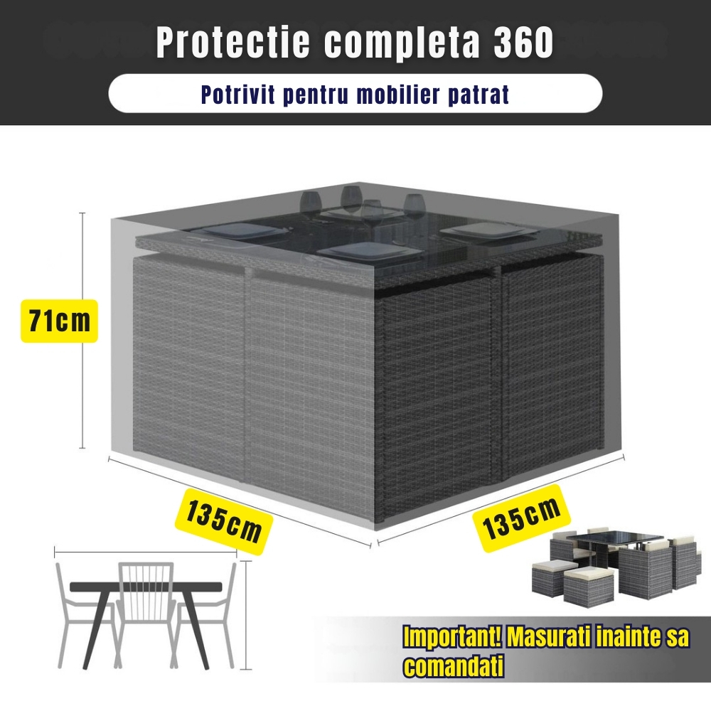 Husa mobilier gradina 135x135x71 cm Oxford 600D impermeabila anti UV gri antracit [2]