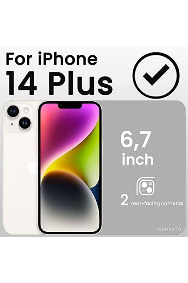 Husă ORNARTO Compatibilă cu iPhone 14 Plus 6.7", Tip Bumper cu 2 Folii de Protecție, Gel de Silicon Lichid, Protecție Completă, Spate Transparent Detașabil, Negru [2]