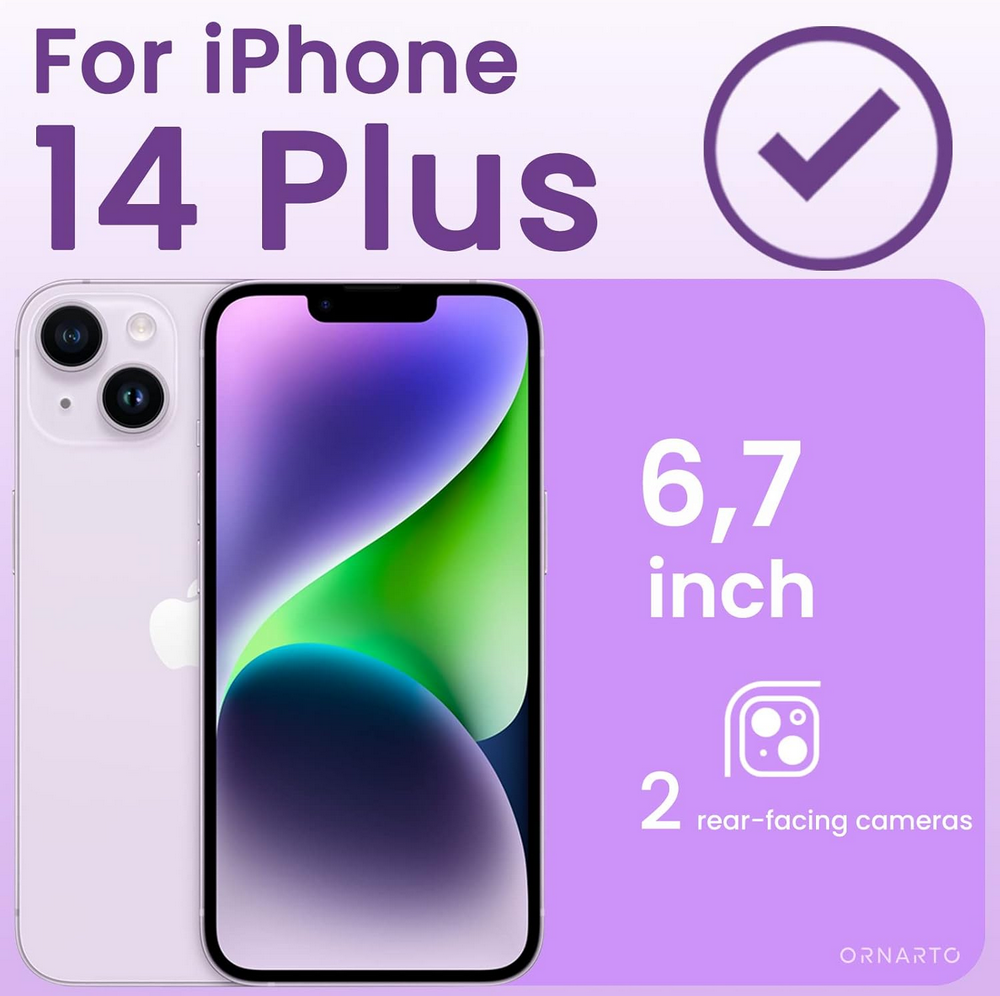 Husă ORNARTO Compatibilă cu iPhone 14 Plus 6.7", Tip Bumper cu 2 Folii de Protecție, Gel de Silicon Lichid, Protecție Completă, Spate Transparent Detașabil, roz [2]