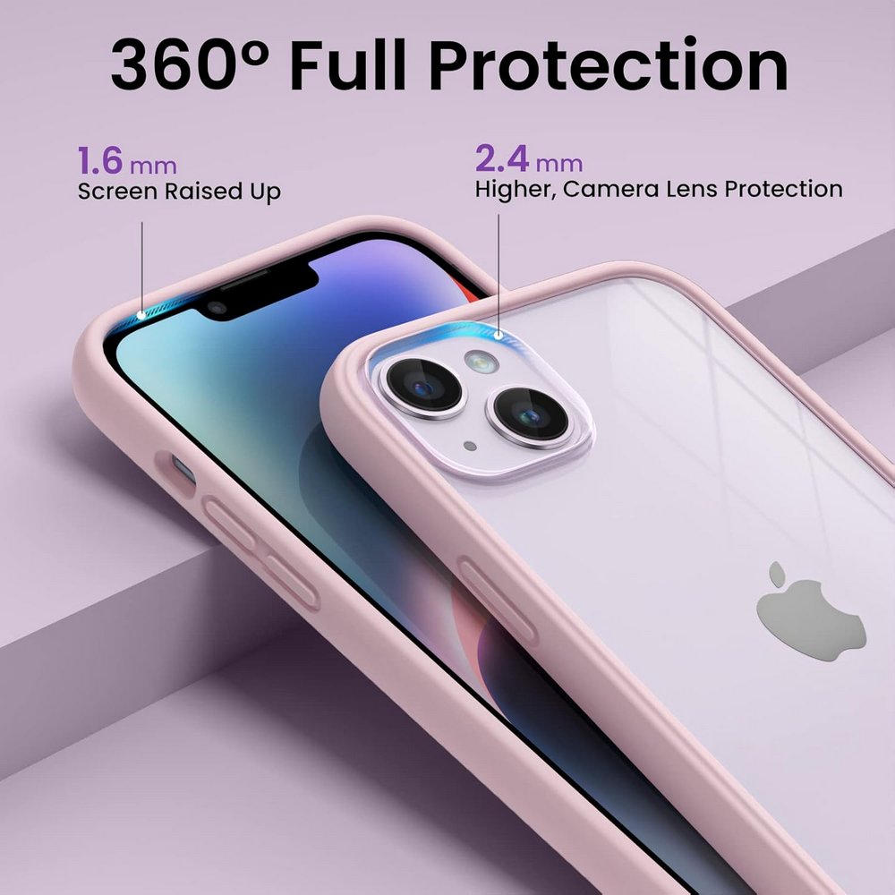 Husă ORNARTO Compatibilă cu iPhone 14 Plus 6.7", Tip Bumper cu 2 Folii de Protecție, Gel de Silicon Lichid, Protecție Completă, Spate Transparent Detașabil, roz [4]