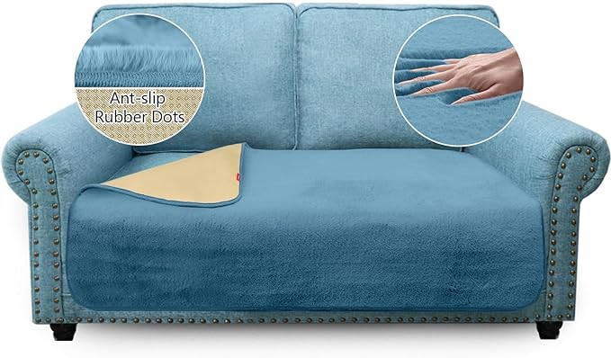 Husă pentru Canapea, Granbest, 750GSM, Imitație Blană de Iepure, Antiderapantă, Moale și Luxoasă, 2 Locuri, Albastru Azur [1]