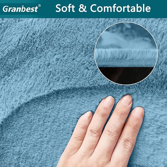 Husă pentru Canapea, Granbest, 750GSM, Imitație Blană de Iepure, Antiderapantă, Moale și Luxoasă, 2 Locuri, Albastru Azur [5]