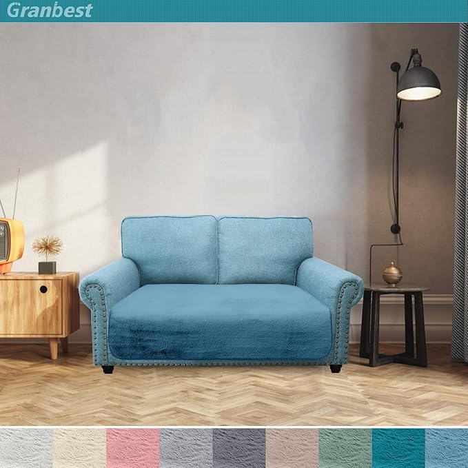 Husă pentru Canapea, Granbest, 750GSM, Imitație Blană de Iepure, Antiderapantă, Moale și Luxoasă, 2 Locuri, Albastru Azur [2]