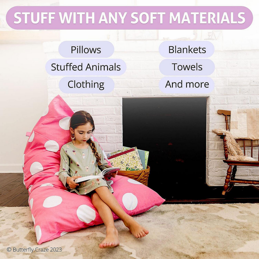Husa pentru fotoliu tip Bean Bag Butterfly Craze – Organizator de jucarii pentru copii, model roz cu buline albe [3]