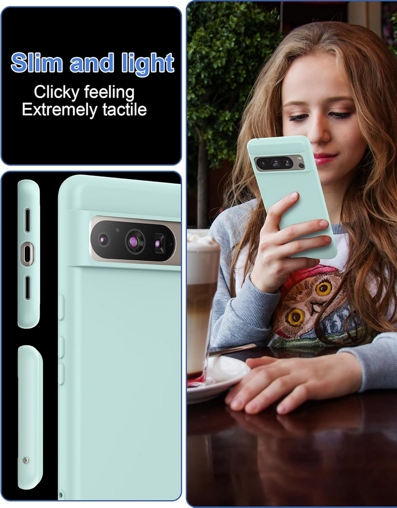 Husa pentru Google Pixel 8 Pro, Silicon Lichid, Antisoc, Captuseala din Microfibra, Compatibila Incarcare Wireless, Foluu, Cyan Deschis [6]