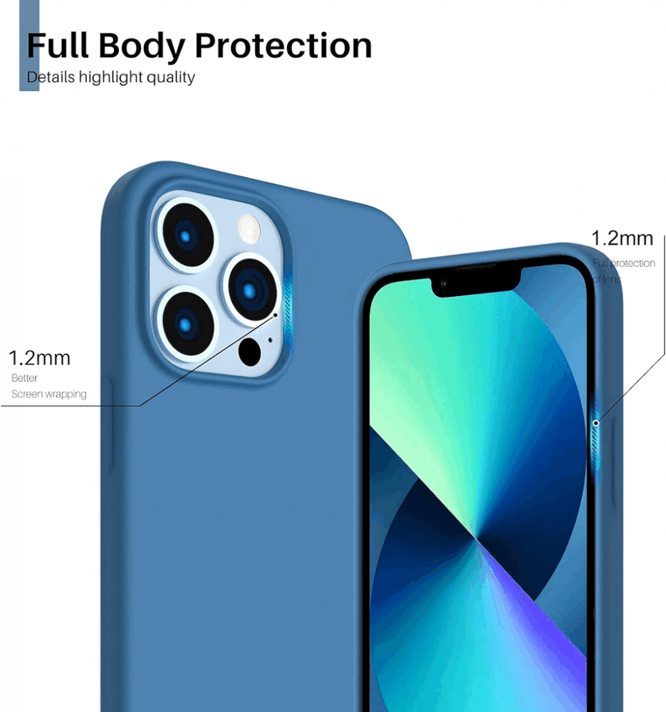 Husa pentru iPhone 13 Pro Max 6.7 inch, Silicon lichid anti-soc, ORNARTO, Albastru [3]