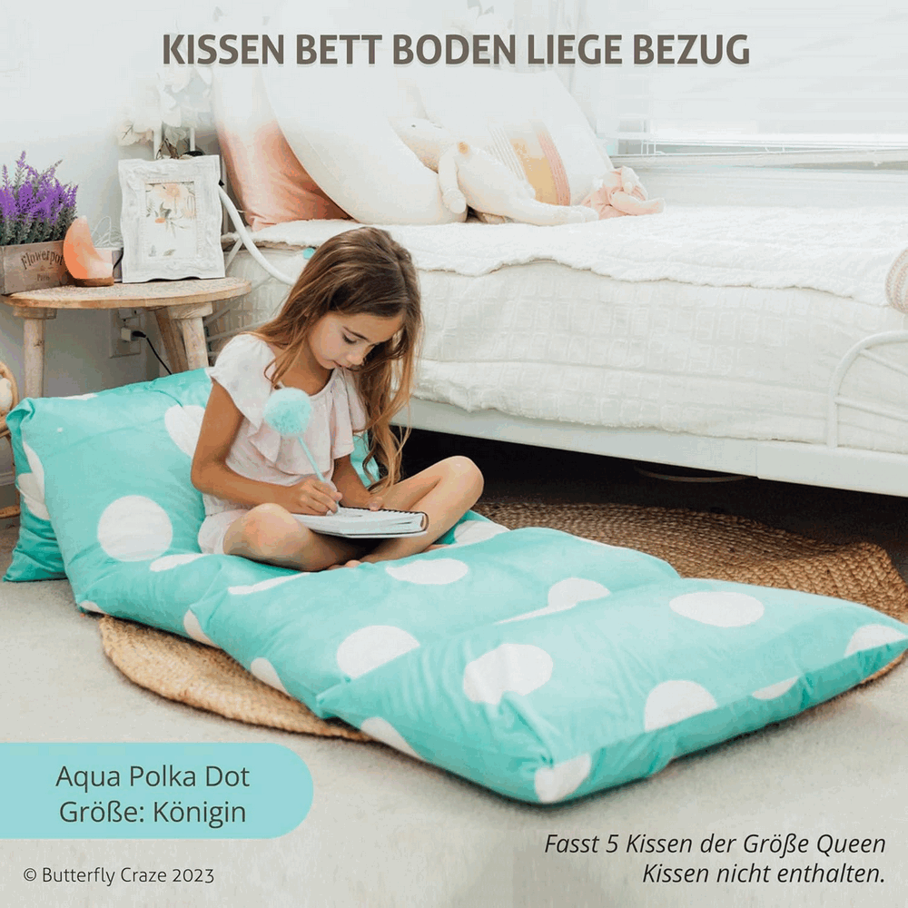 Husa pentru perna de podea, Butterflycraze, Solutie confortabila de sezut pentru copii si adulti, 66 x 223 cm, albastru aqua cu buline albe [3]