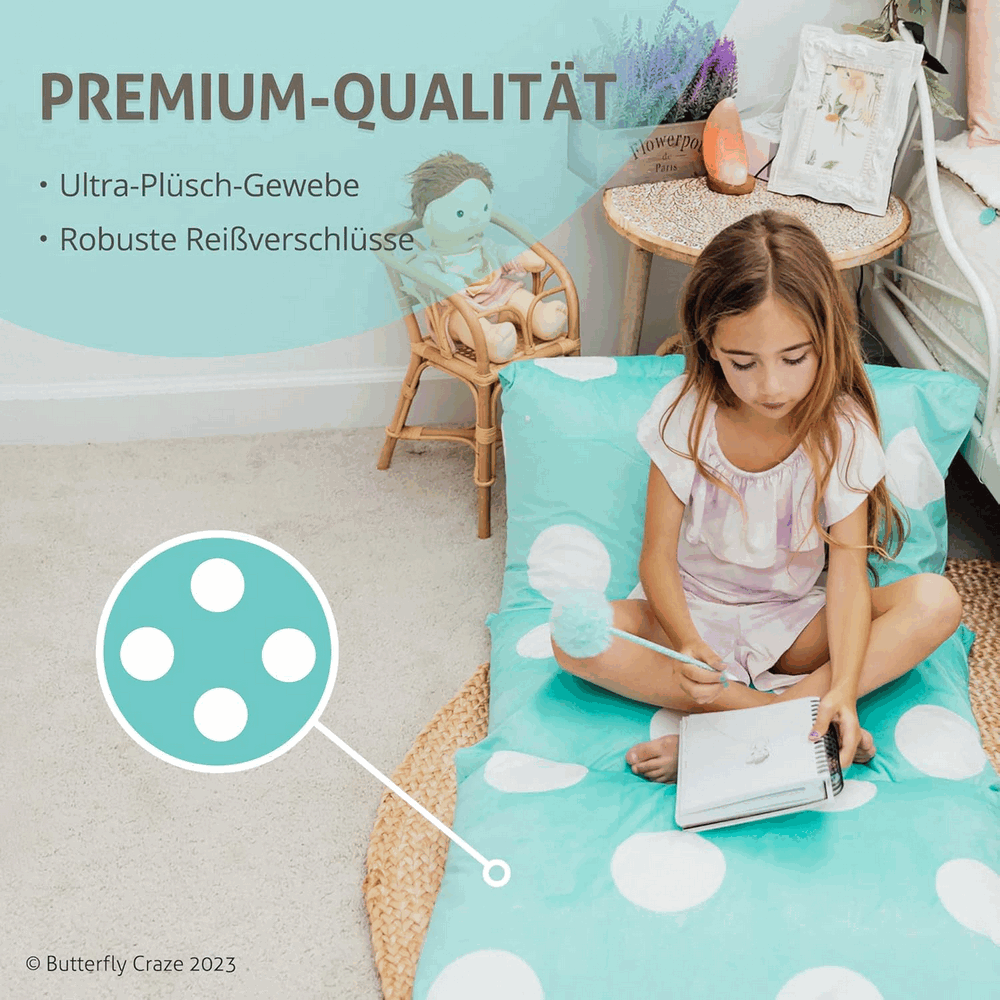 Husa pentru perna de podea, Butterflycraze, Solutie confortabila de sezut pentru copii si adulti, 66 x 223 cm, albastru aqua cu buline albe [5]