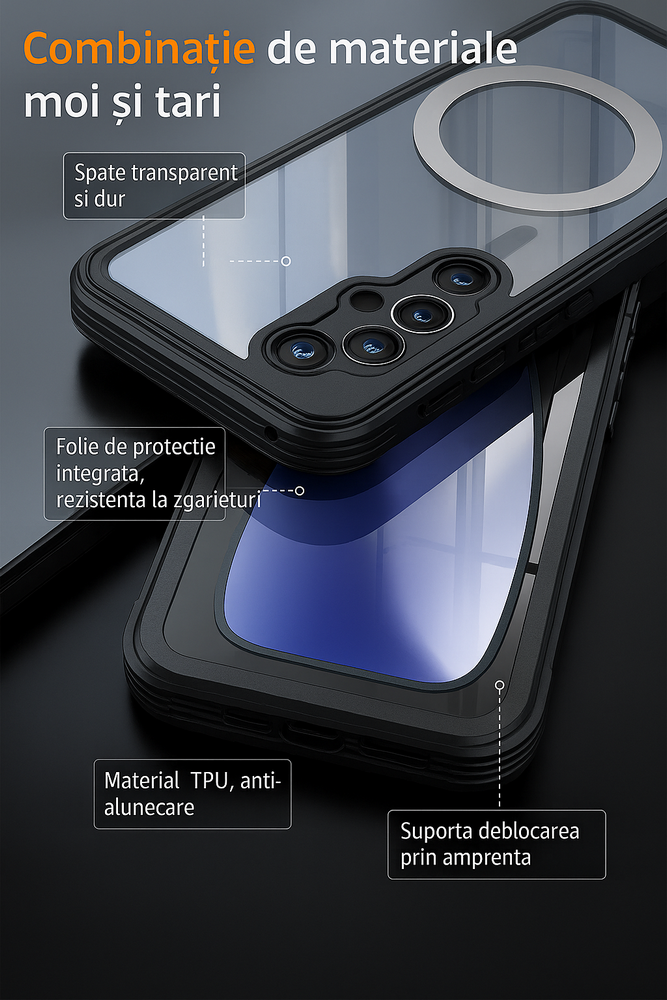 Husa pentru Samsung Galaxy S23 FE, YIBENEU, Protectie 360°, Ecran Inclus, Rezistenta la Socuri, Praf si Caderi, Negru [5]