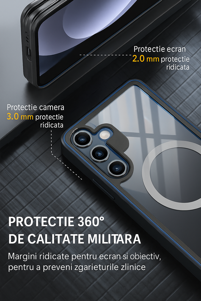Husa pentru Samsung Galaxy S23 FE, YIBENEU, Protectie 360°, Ecran Inclus, Rezistenta la Socuri, Praf si Caderi, Negru [2]