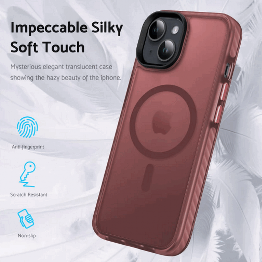 Husa pentru telefon iPhone 15, Rosu inchis, Anti-Amprente, Anti-Șoc, TPU Translucid, DASFOND [4]