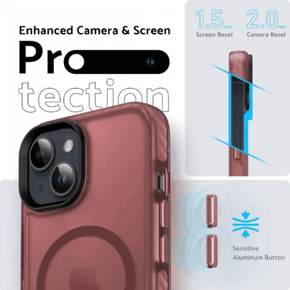 Husa pentru telefon iPhone 15, Rosu inchis, Anti-Amprente, Anti-Șoc, TPU Translucid, DASFOND [3]