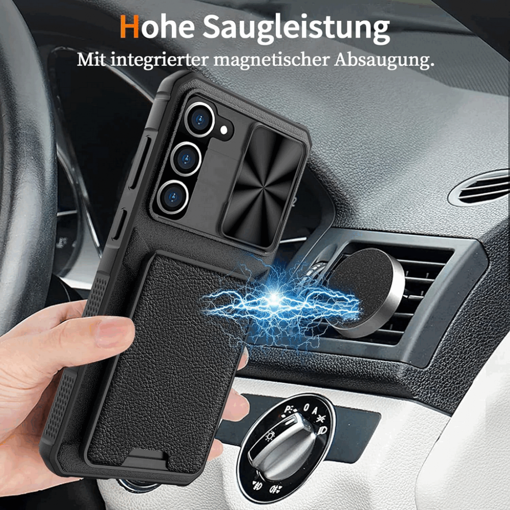Husa pentru telefon mobil Samsung Galaxy S23 6,1 inch, cu folie de protectie,  din piele cu bara de protectie rezistenta la socuri, neagra, XTO4R [5]
