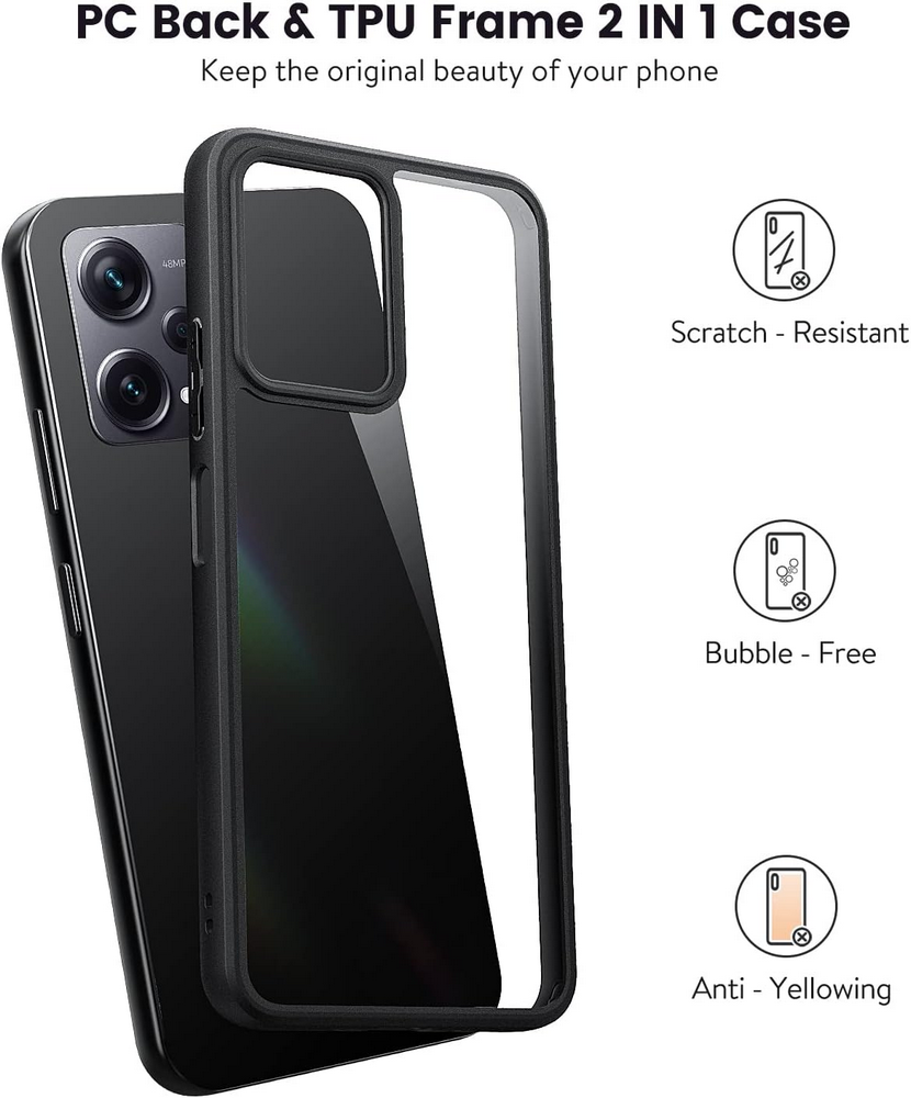 Husă pentru Xiaomi Redmi Note 12 5G / Poco X5 5G, Mofurd, Hibridă, Ultra Subțire, Transparentă și Neagră, Rezistentă la Șocuri si 3 folii de sticla [4]