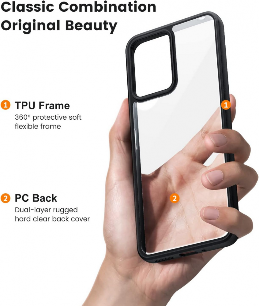 Husă pentru Xiaomi Redmi Note 12 5G / Poco X5 5G, Mofurd, Hibridă, Ultra Subțire, Transparentă și Neagră, Rezistentă la Șocuri si 3 folii de sticla [2]