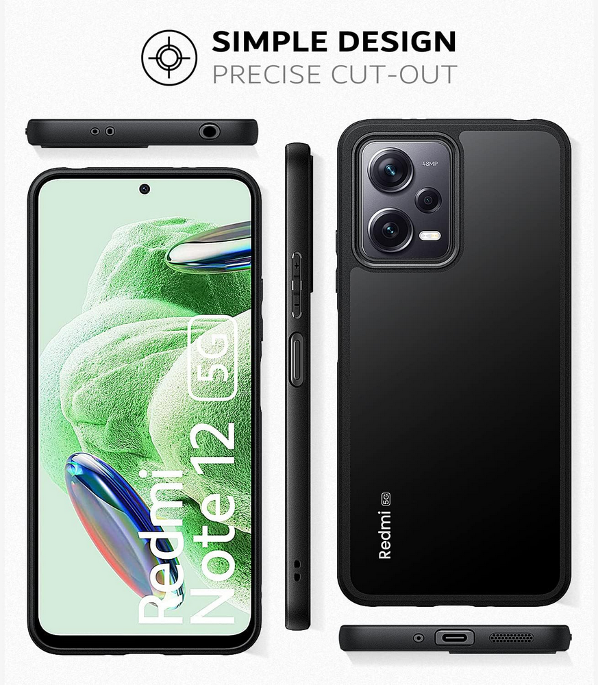 Husă pentru Xiaomi Redmi Note 12 5G / Poco X5 5G, Mofurd, Hibridă, Ultra Subțire, Transparentă și Neagră, Rezistentă la Șocuri si 3 folii de sticla [7]
