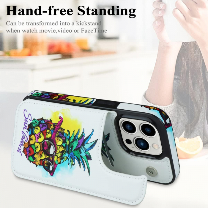 Husa Protectoare pentru iPhone 14 cu Suport pentru Carduri si Functie Stand, Ananas cu Ochelari, doar modelul 6.1 inches [3]