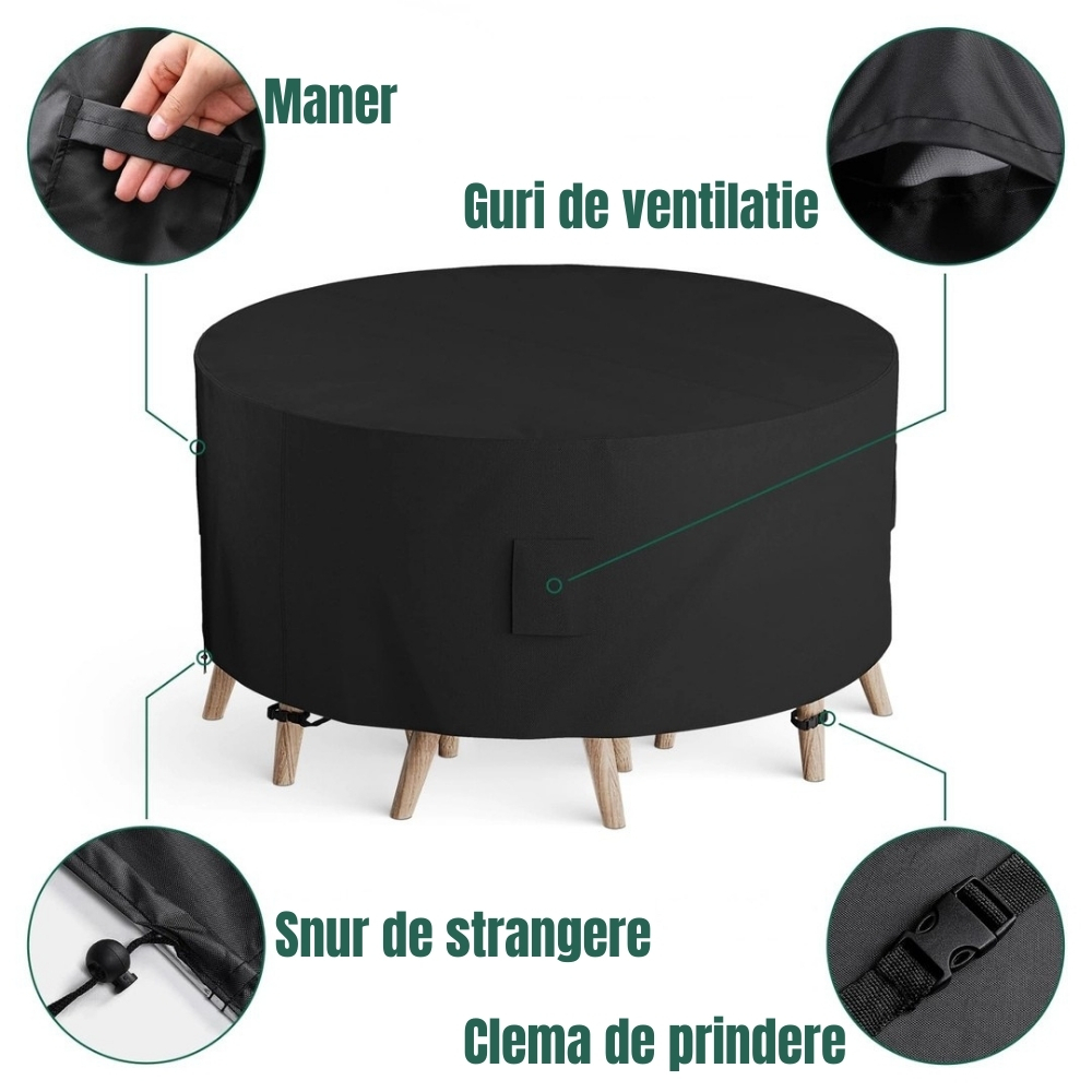 Husa rotunda mobilier gradina 274x80 cm Oxford 420D impermeabila protectie UV neagra [3]
