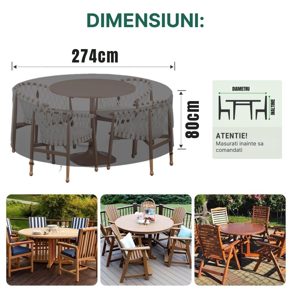 Husa rotunda mobilier gradina 274x80 cm Oxford 420D impermeabila protectie UV neagra [2]