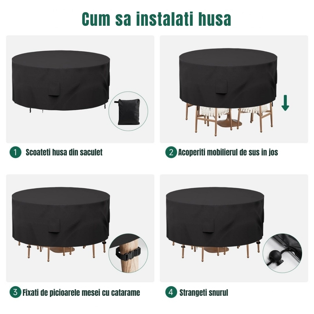 Husa rotunda mobilier gradina 274x80 cm Oxford 420D impermeabila protectie UV neagra [4]