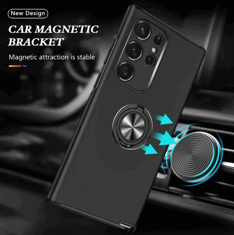 Husă telefon Holilo pentru Samsung Galaxy S23 Ultra 5G, cu suport metalic rotativ 360 de grade, Negru mat [2]