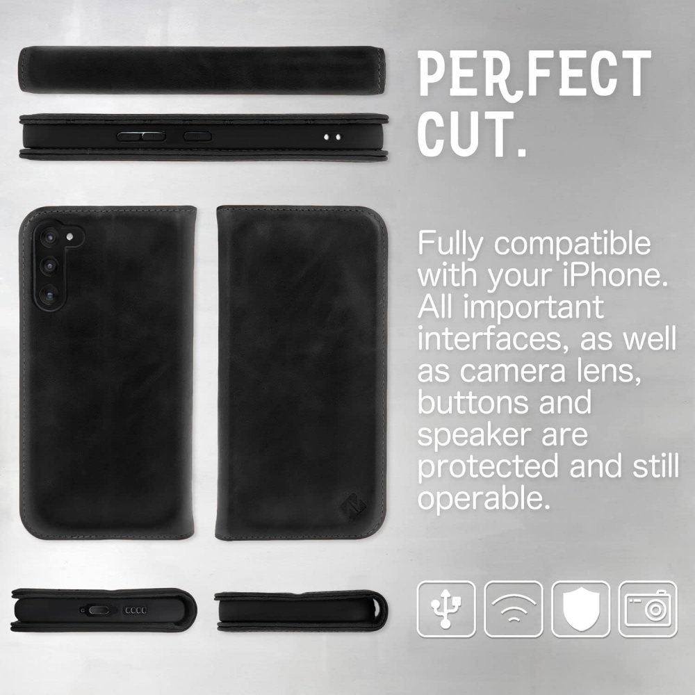Husa Tip Carte din Piele Naturala pentru Samsung Galaxy S23 Plus – Protectie 360°, Inchidere Magnetica, Sloturi Card, Functie Stand, Protectie RFID, Negru [4]