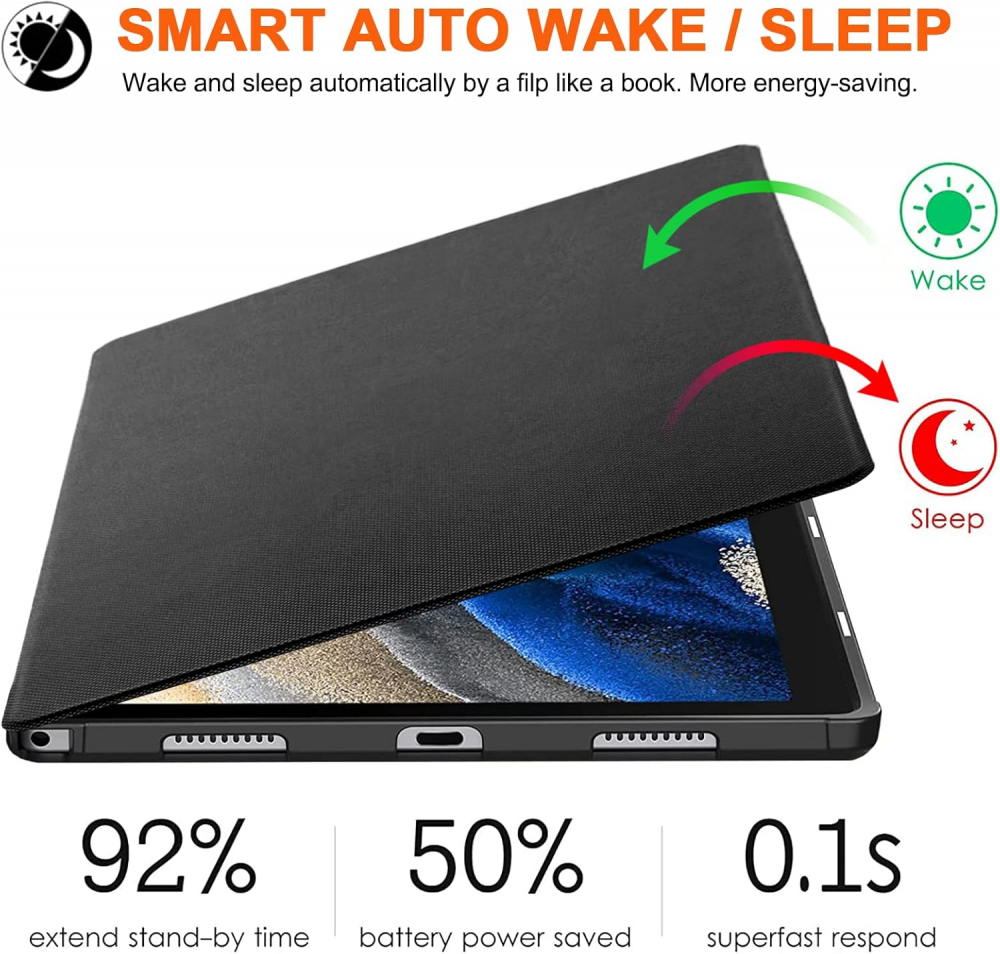 Husă TOKILO pentru Samsung Galaxy Tab A8 10,5 Inch (2022), Neagră, Poliuretan Premium, Funcție Auto Wake/Sleep, Suport Ajustabil, UDOF [4]