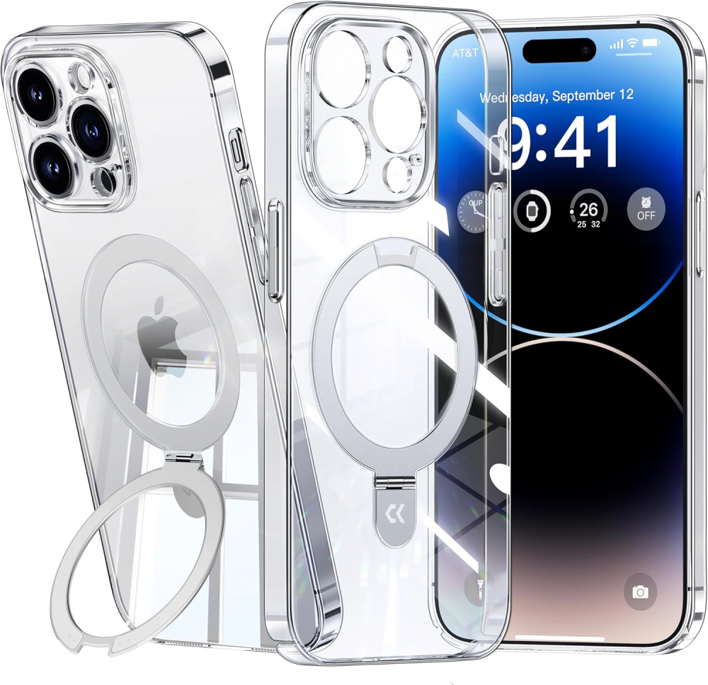 Husă Ultra Subțire CASEKOO pentru iPhone 14 Pro, Transparentă, cu Suport Magnetic Invizibil și Protecție Completă a Camerei, 9HJX [1]