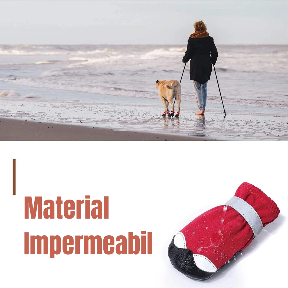 Cizme impermeabile pentru caini marimea 5 latime 6,5 cm cu talpa antiderapanta si banda reflectorizanta [4]