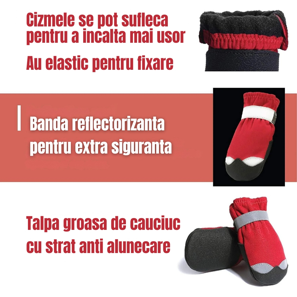 Cizme impermeabile pentru caini marimea 5 latime 6,5 cm cu talpa antiderapanta si banda reflectorizanta [3]
