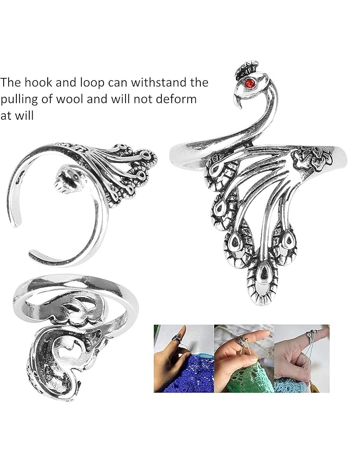 Inel reglabil pentru croșetat și tricotat, set de 3 bucăți, design împletit, suport pentru fir de lână în formă de arc, accesoriu pentru o tricotare mai rapidă [3]