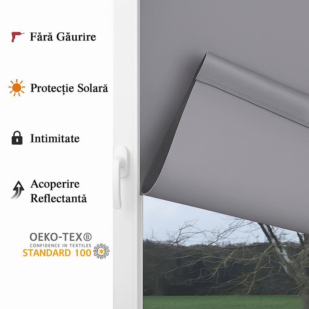 Jaluzea Termica Blackout 45 x 160 cm, Gri inchis, Fara Gaurire, cu Strat Intunecat si Certificare Oeko-Tex 100, OBdeco [6]