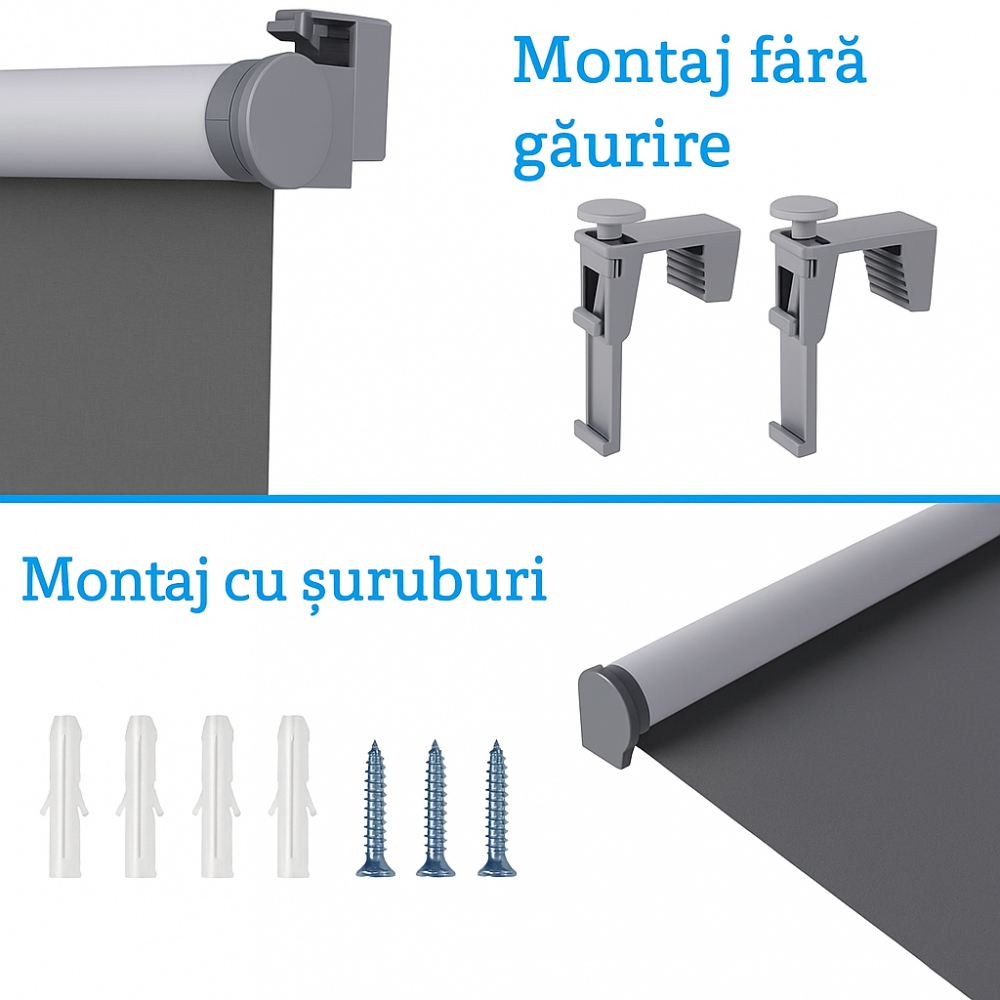 Jaluzea Termica Blackout 65 x 210 cm, Gri, Fara Gaurire, cu Strat Intunecat si Certificare Oeko-Tex 100, EuroHome [4]