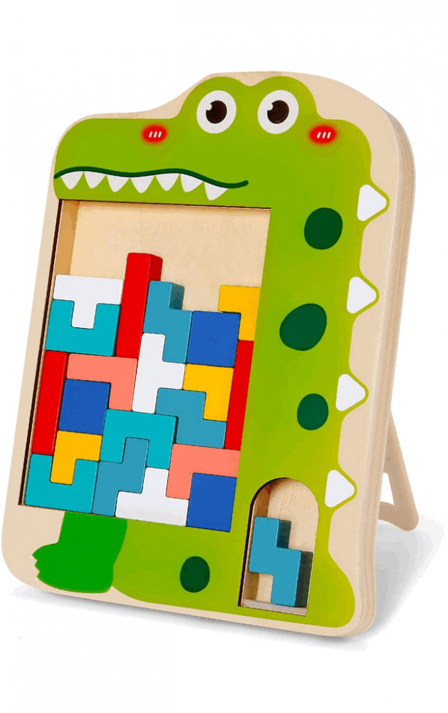 Joc de inteligenta, din lemn, multicolor, puzzle cuburi de constructie, multicolor, crocodil [1]