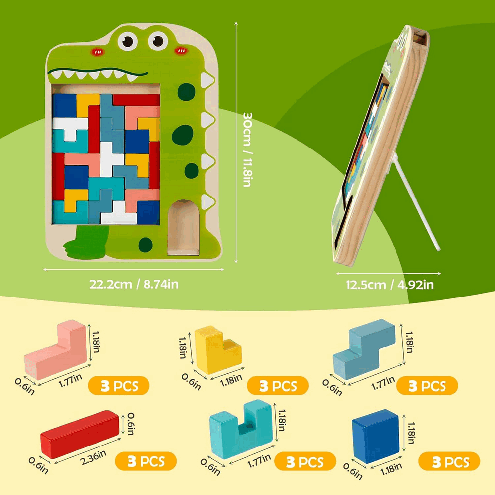 Joc de inteligenta, din lemn, multicolor, puzzle cuburi de constructie, multicolor, crocodil [7]