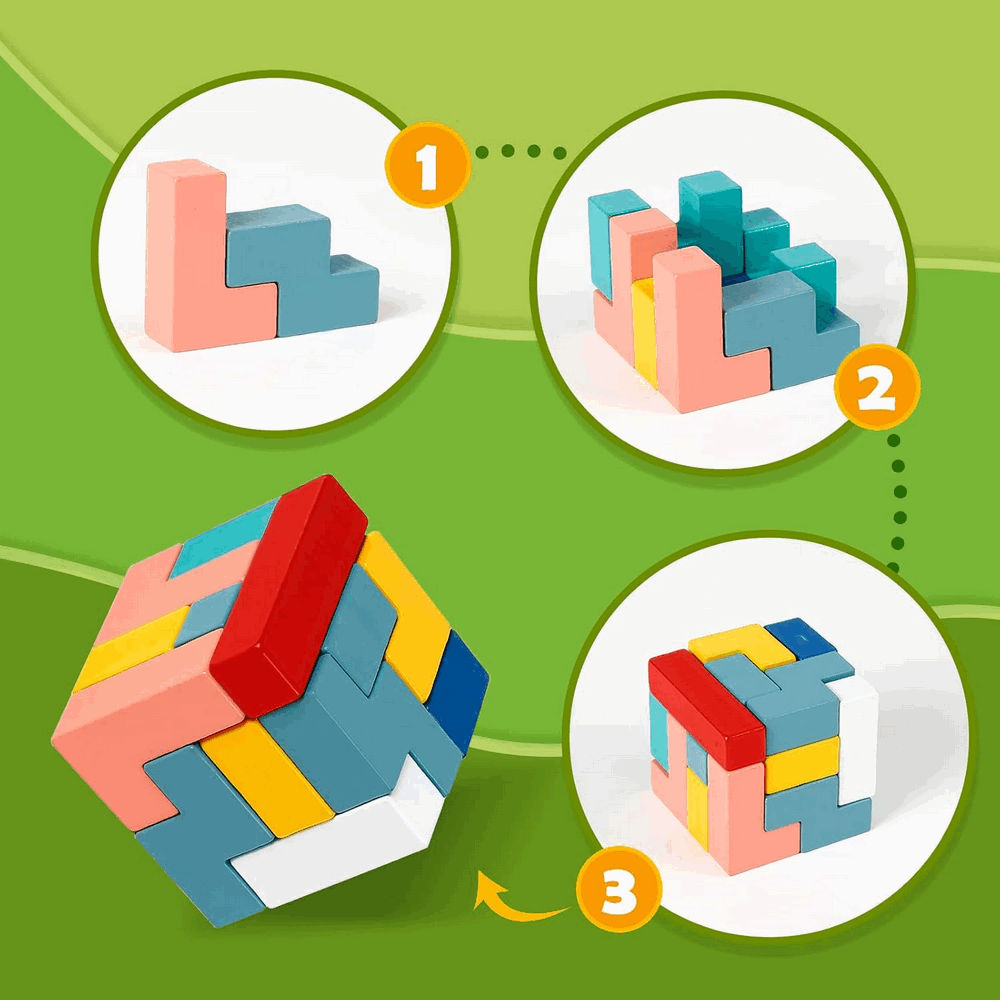 Joc de inteligenta, din lemn, multicolor, puzzle cuburi de constructie, multicolor, crocodil [5]