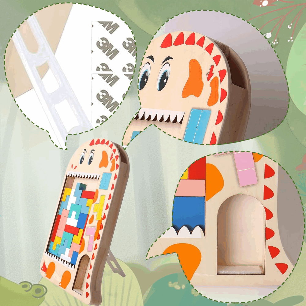 Joc de inteligenta, din lemn, multicolor, puzzle cuburi de constructie, multicolor, dinozaur [6]