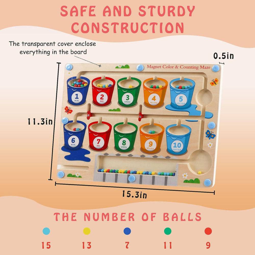 Joc Educațional Magnetic Jacotoys din Lemn 4-în-1, Labirint cu Bile Colorate, Numere și Culori, Puzzle Montessori pentru Copii 3+ [2]