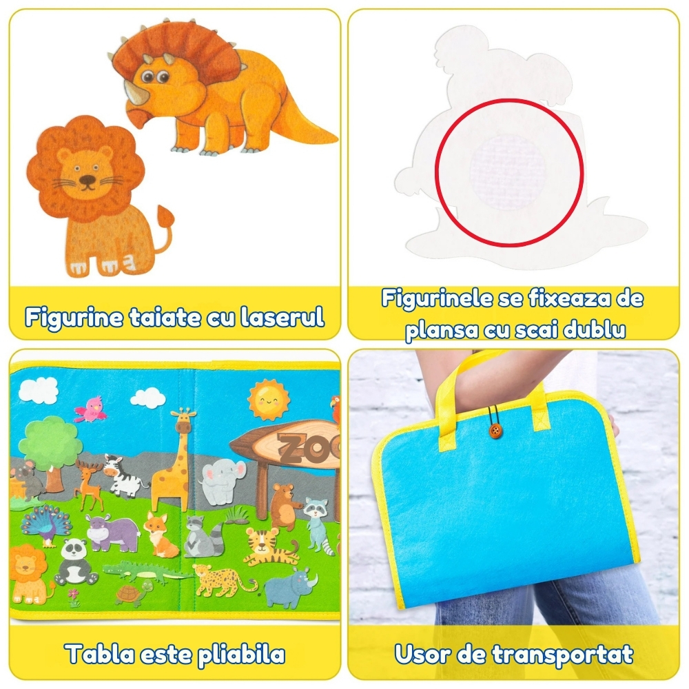 Joc Educativ Tabla de Povesti cu Dinozauri si Animale de Zoo, 50 Piese din Fetru, Interactiv, Portabil pentru Copii Prescolari, 45 cm x 30 cm [4]
