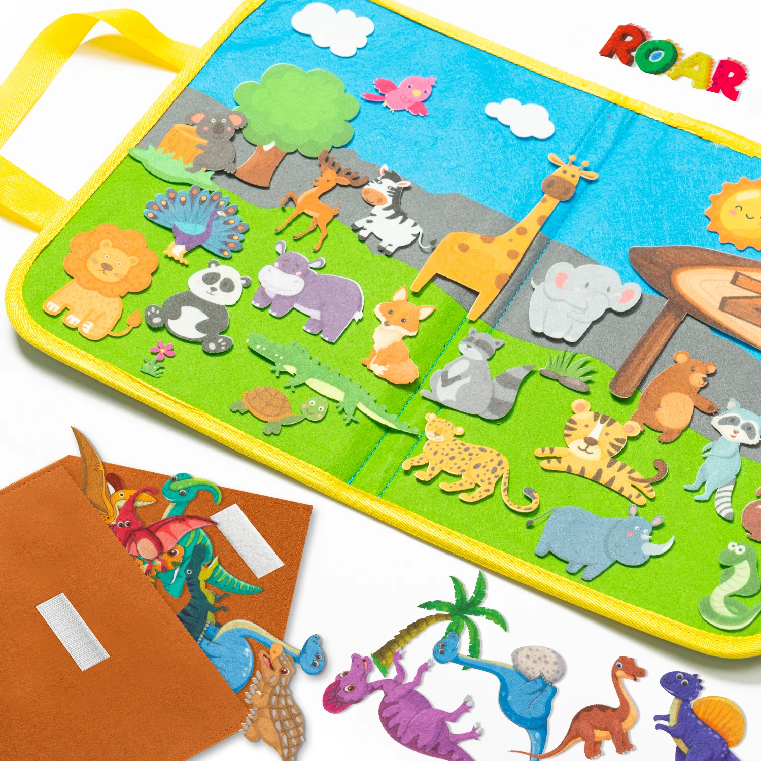 Joc Educativ Tabla de Povesti cu Dinozauri si Animale de Zoo, 50 Piese din Fetru, Interactiv, Portabil pentru Copii Prescolari, 45 cm x 30 cm [5]