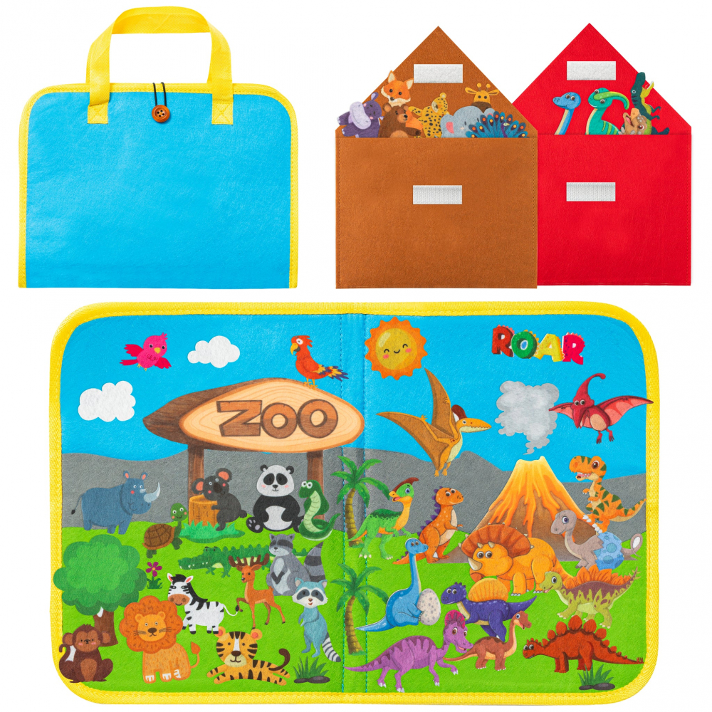 Joc Educativ Tabla de Povesti cu Dinozauri si Animale de Zoo, 50 Piese din Fetru, Interactiv, Portabil pentru Copii Prescolari, 45 cm x 30 cm [1]