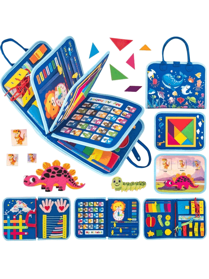 Jucarie carte senzoriala interactiva, Montessori, 8 in 1, 2-6 ani, ARANEE Busy Board, albastru [6]