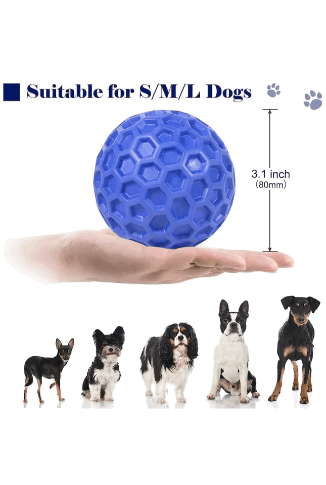 Jucarie de mestecat pentru caini, cu sunet, ideala pentru sanatatea orala a animalului tau, durabila si sigura, material rezistent non-toxic din cauciuc in forma de minge, 8cm, albastra [3]