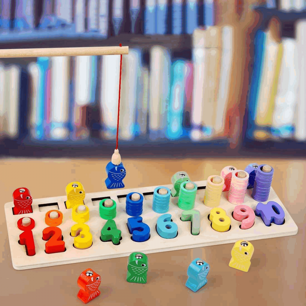 Jucarie educationala de numarare, sortare, magnetica de pescuit din lemn pentru copii Montessori, Veluoess [2]