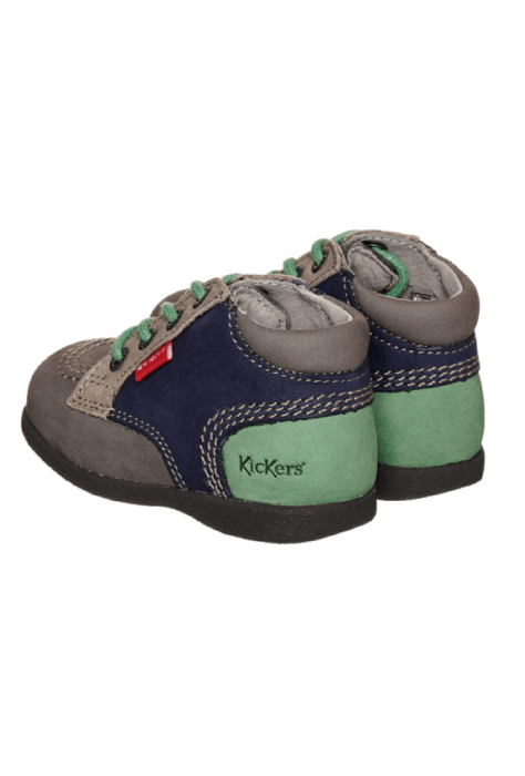 Kickers Babystan, pantofi de mers pentru bebeluși unisex, Gri cu accente verzi si albastre18 EU [3]