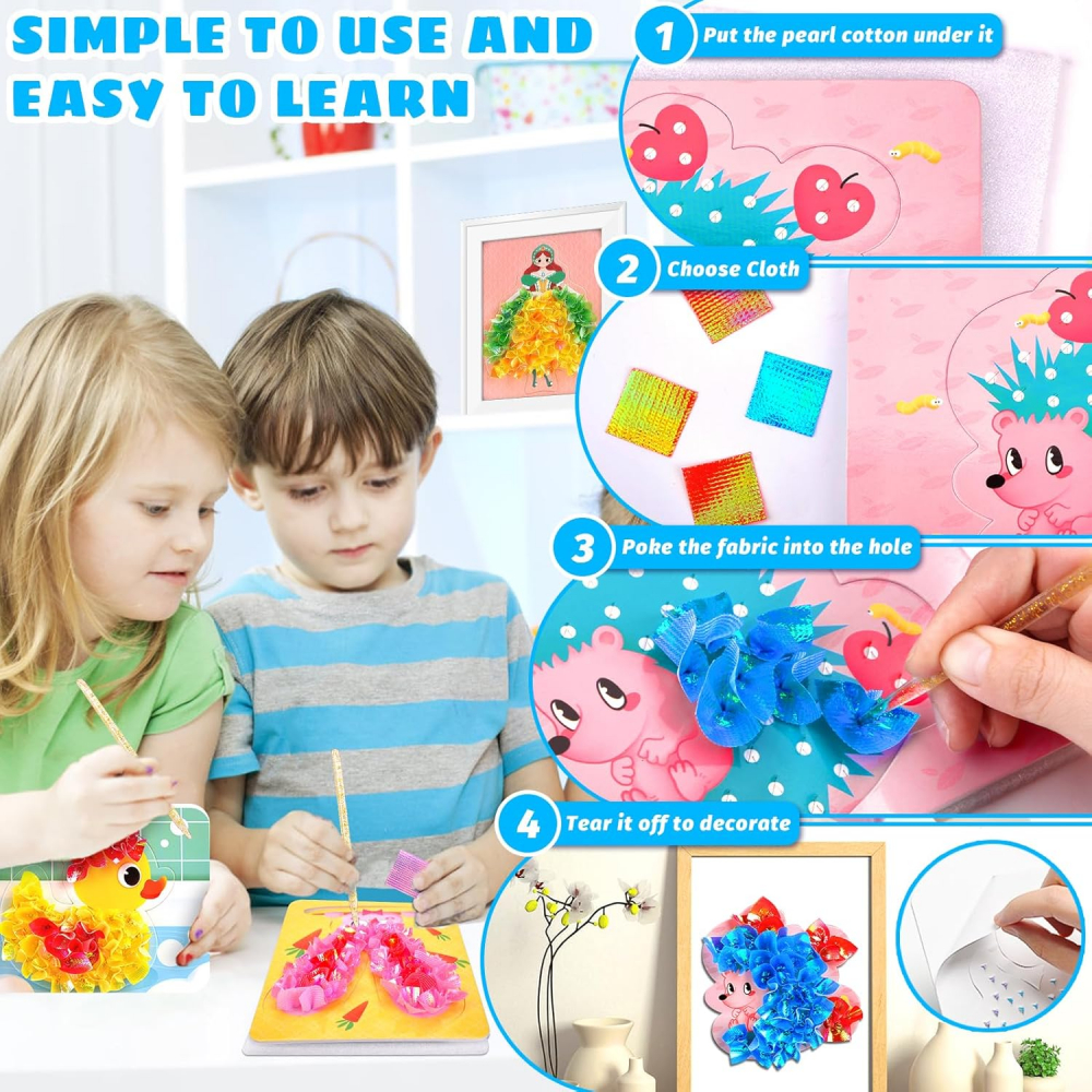 Kit Creativ pentru Copii 4-10 Ani, Pipihome Set Art & Craft Poke Art DIY, 600 Piese Material Textil, Plăcuțe de Pictură & Pix Special, Activitate Educativă [2]