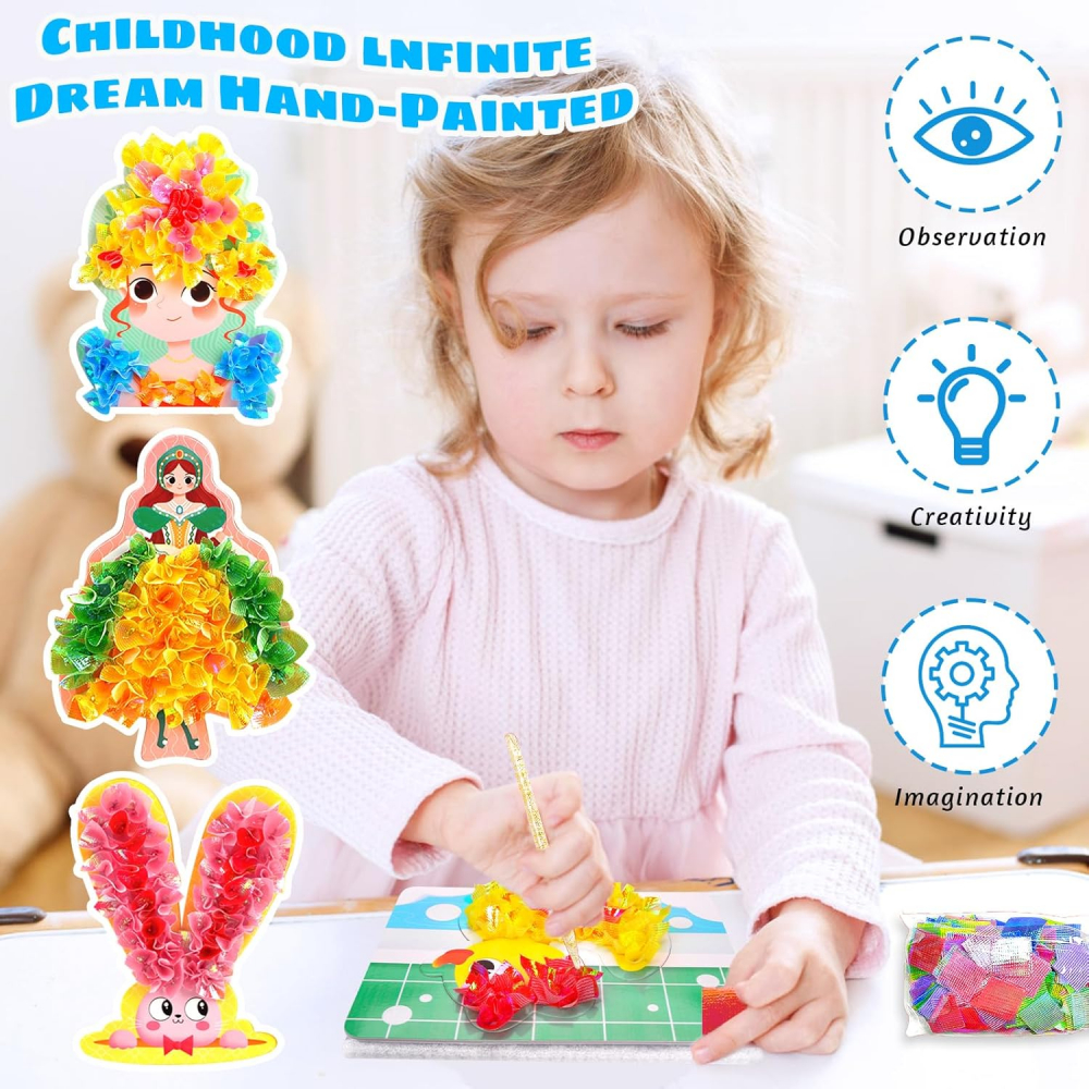 Kit Creativ pentru Copii 4-10 Ani, Pipihome Set Art & Craft Poke Art DIY, 600 Piese Material Textil, Plăcuțe de Pictură & Pix Special, Activitate Educativă [7]