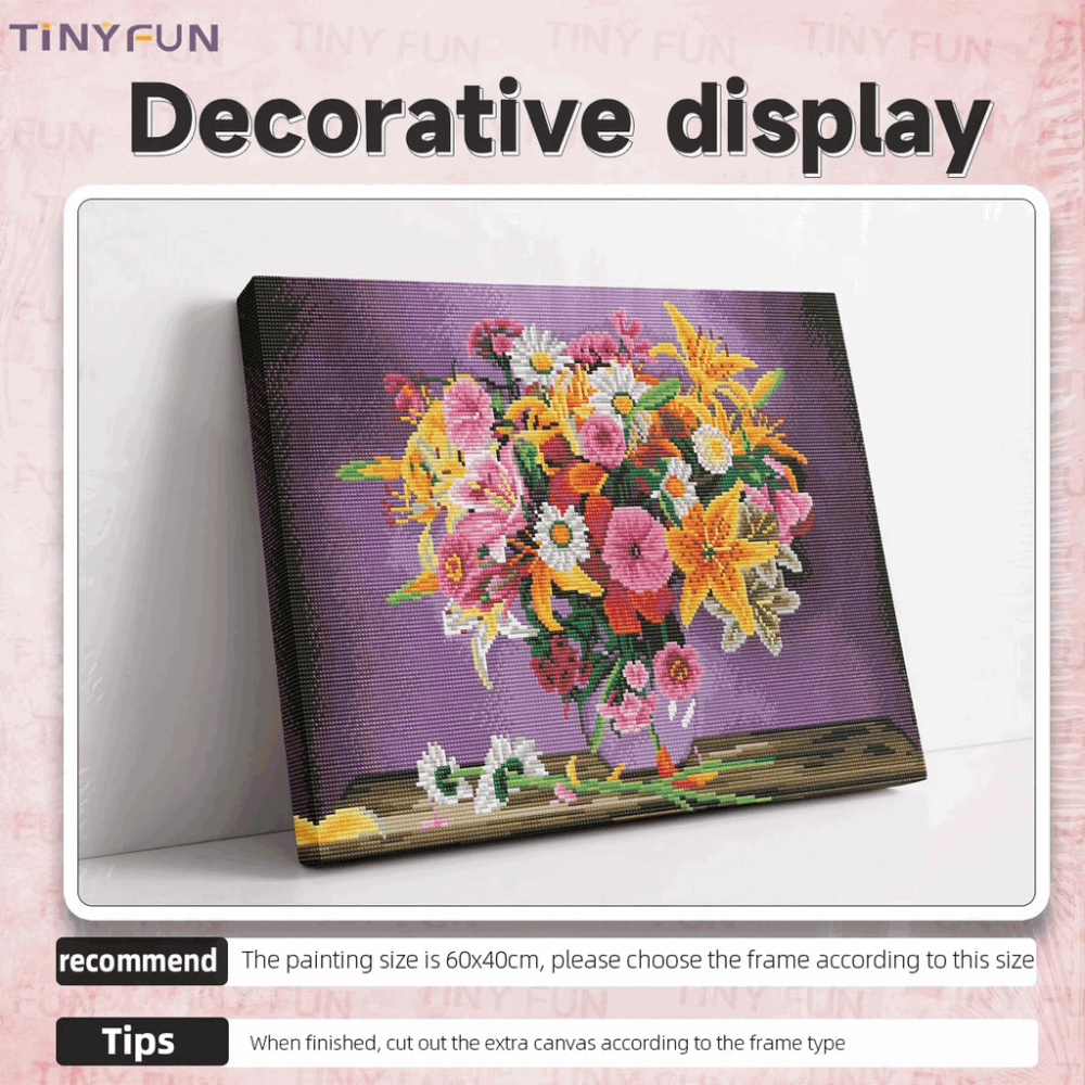Kit de Pictură cu Diamante 5D TINY FUN, Pentru Adulți, 65x42 cm, vaza cu flori [5]